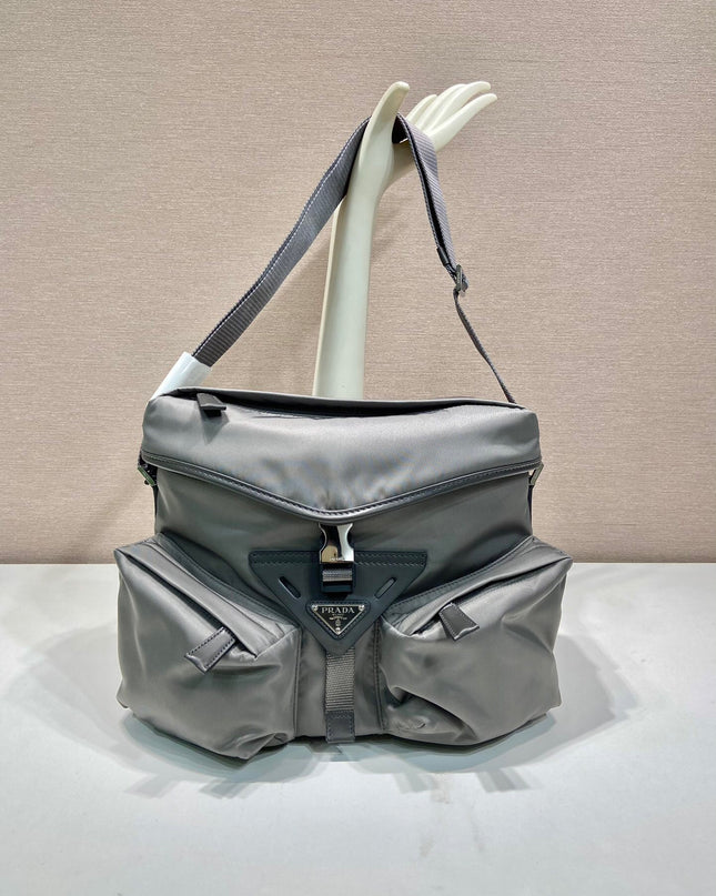 Prada Nylon Messenger Bag – Grey with Front Pockets