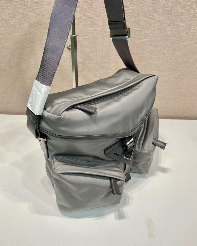 Prada Nylon Messenger Bag – Grey with Front Pockets