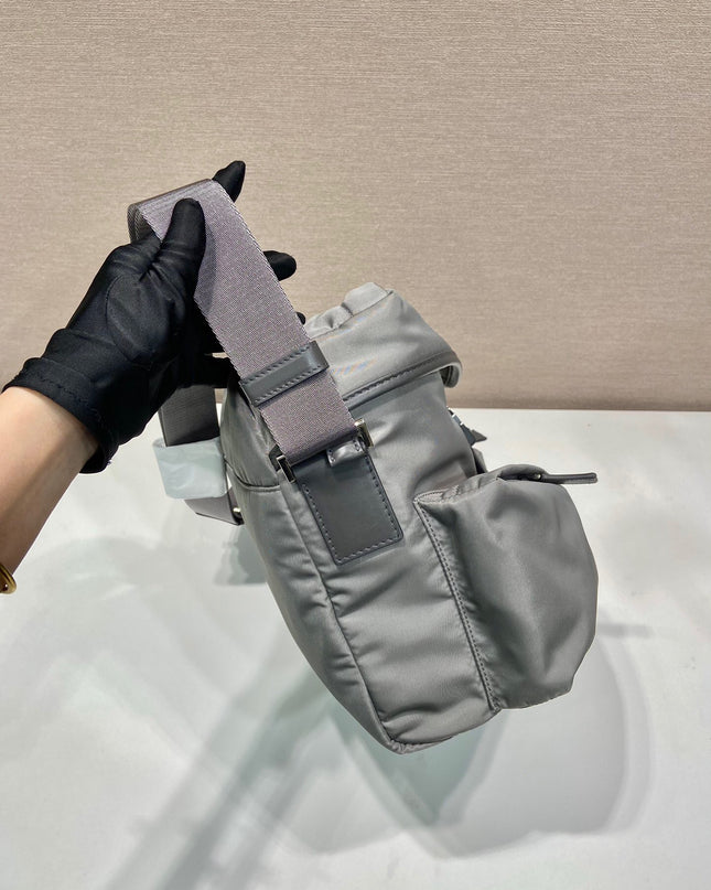 Prada Nylon Messenger Bag – Grey with Front Pockets
