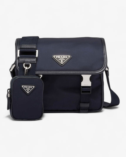Prada Re-Nylon and Saffiano Leather Shoulder Bag – Navy