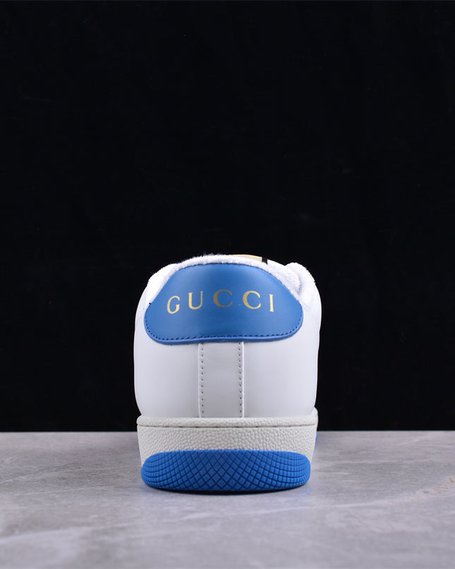 Gucci White & Blue Men's Sneaker with Interlocking Goodyear Stitching