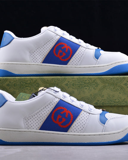 Gucci White & Blue Men's Sneaker with Interlocking Goodyear Stitching