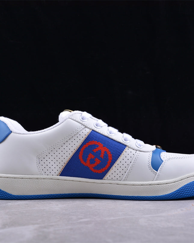 Gucci White & Blue Men's Sneaker with Interlocking Goodyear Stitching
