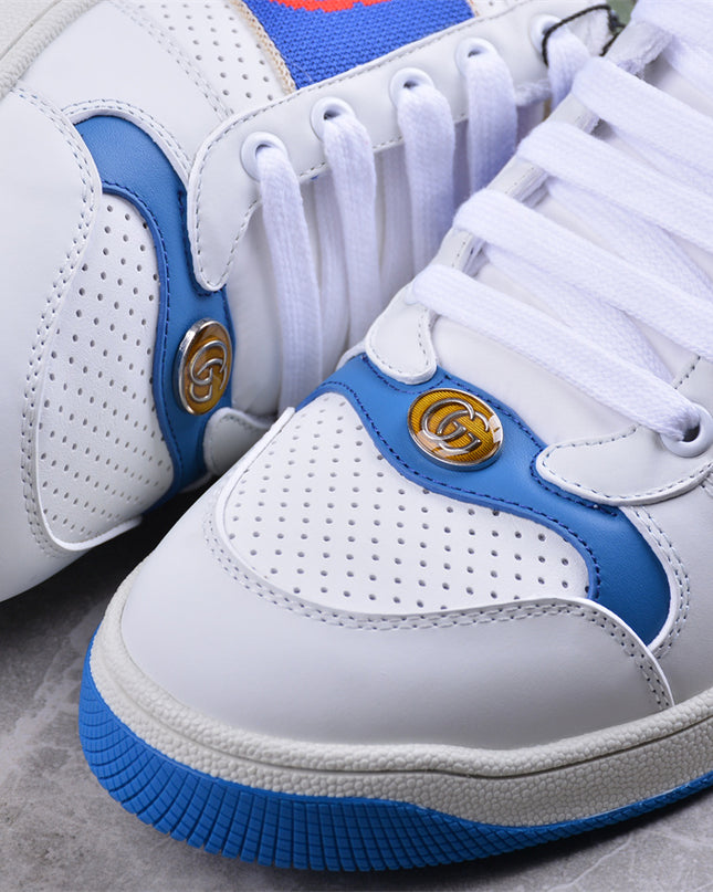 Gucci White & Blue Men's Sneaker with Interlocking Goodyear Stitching
