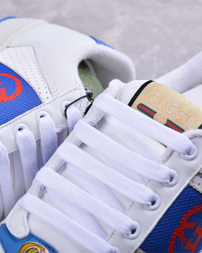 Gucci White & Blue Men's Sneaker with Interlocking Goodyear Stitching