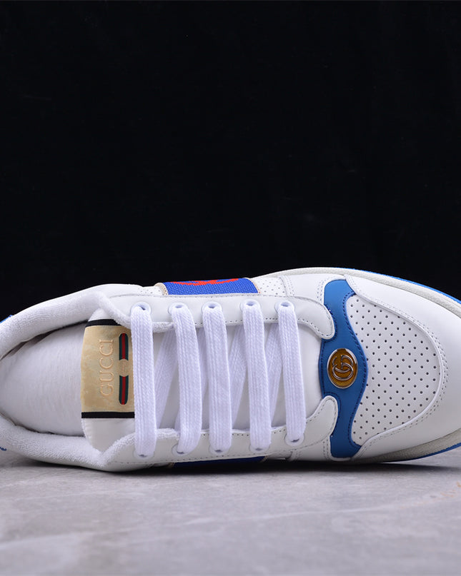 Gucci White & Blue Men's Sneaker with Interlocking Goodyear Stitching