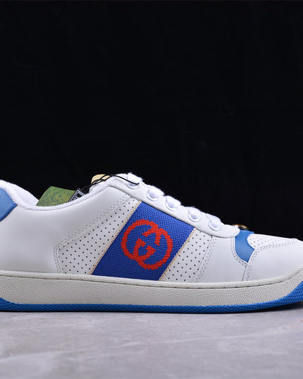 Gucci White & Blue Men's Sneaker with Interlocking Goodyear Stitching