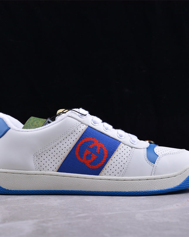 Gucci White & Blue Men's Sneaker with Interlocking Goodyear Stitching