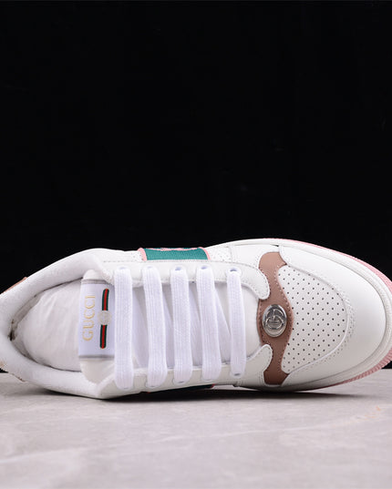 Gucci White & Pink Green Men's Sneaker with Interlocking Goodyear Stitch
