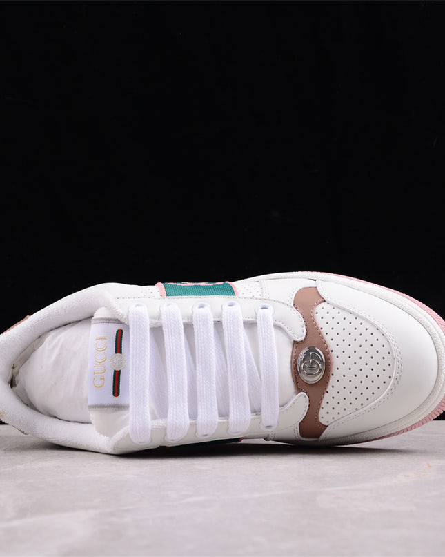 Gucci White & Pink Green Men's Sneaker with Interlocking Goodyear Stitch