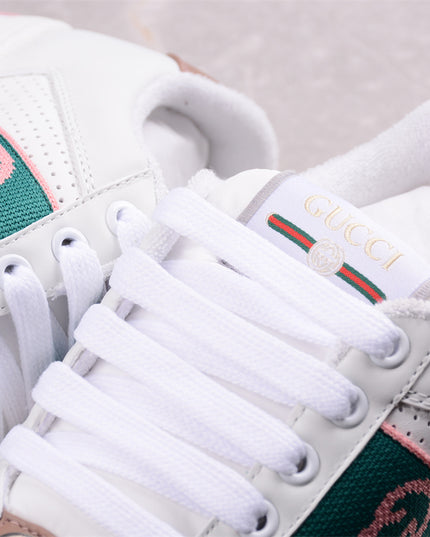 Gucci White & Pink Green Men's Sneaker with Interlocking Goodyear Stitch