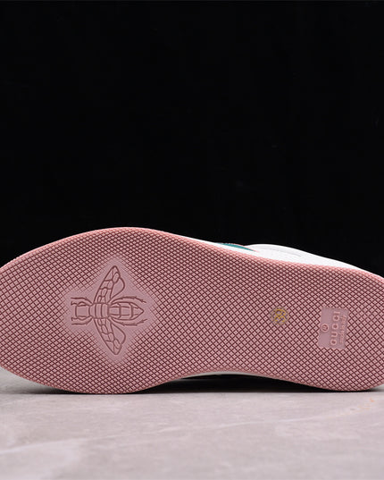 Gucci White & Pink Green Men's Sneaker with Interlocking Goodyear Stitch