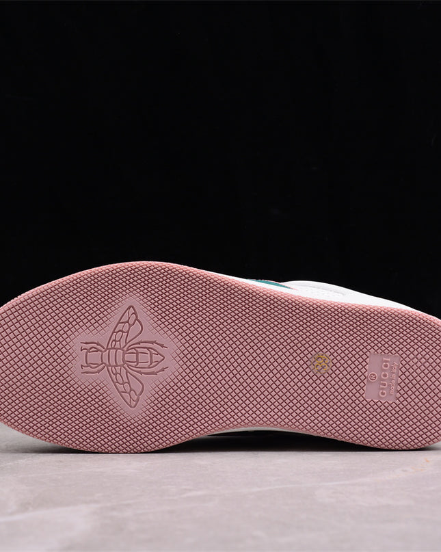 Gucci White & Pink Green Men's Sneaker with Interlocking Goodyear Stitch