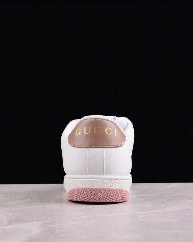 Gucci White & Pink Green Men's Sneaker with Interlocking Goodyear Stitch