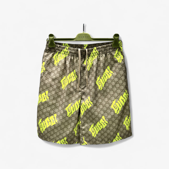 Supreme Gucci! Logo‑patch Drawstring Shorts (Neon Yellow)