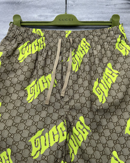 Supreme Gucci! Logo‑patch Drawstring Shorts (Neon Yellow)