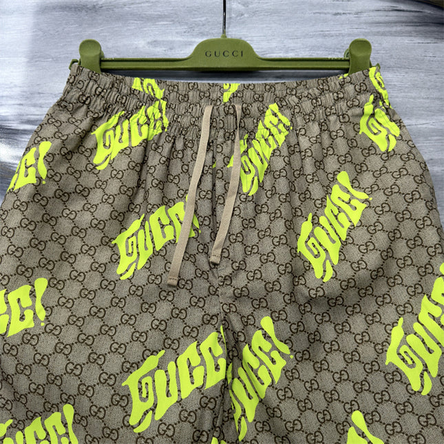 Supreme Gucci! Logo‑patch Drawstring Shorts (Neon Yellow)