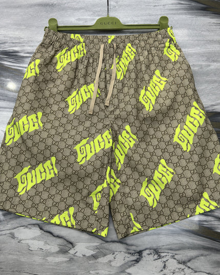 Supreme Gucci! Logo‑patch Drawstring Shorts (Neon Yellow)