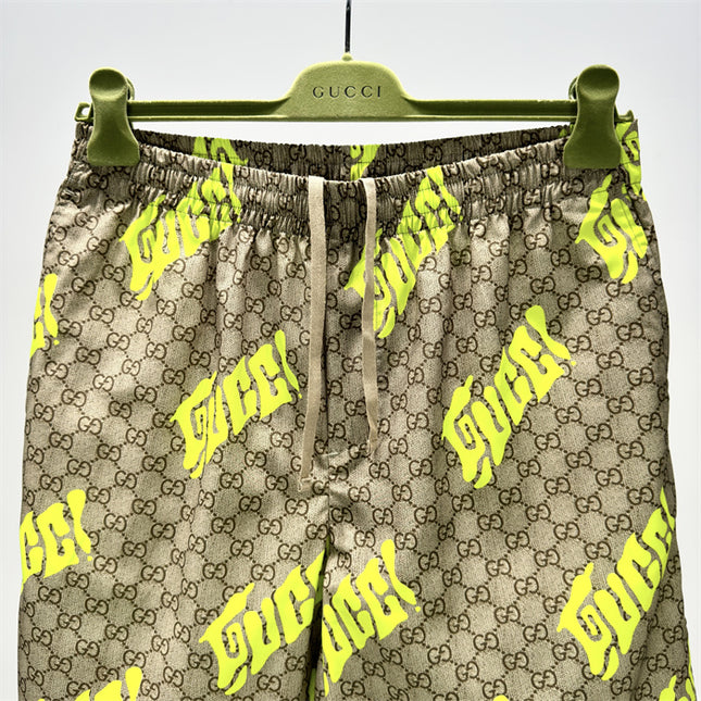 Supreme Gucci! Logo‑patch Drawstring Shorts (Neon Yellow)
