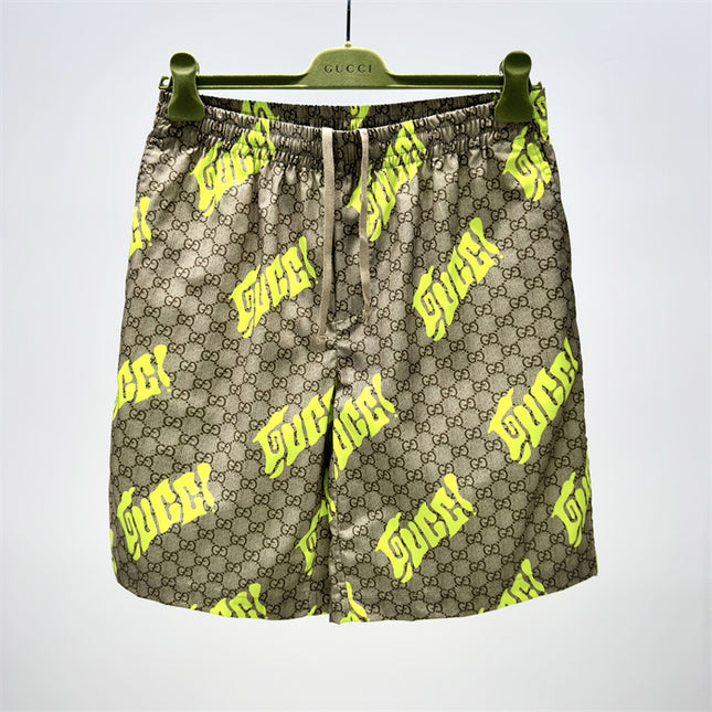Supreme Gucci! Logo‑patch Drawstring Shorts (Neon Yellow)