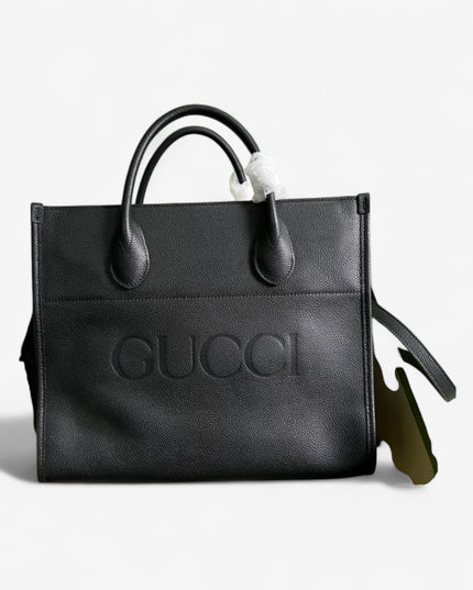 Gucci Embossed Logo Black Leather Tote Bag 674822