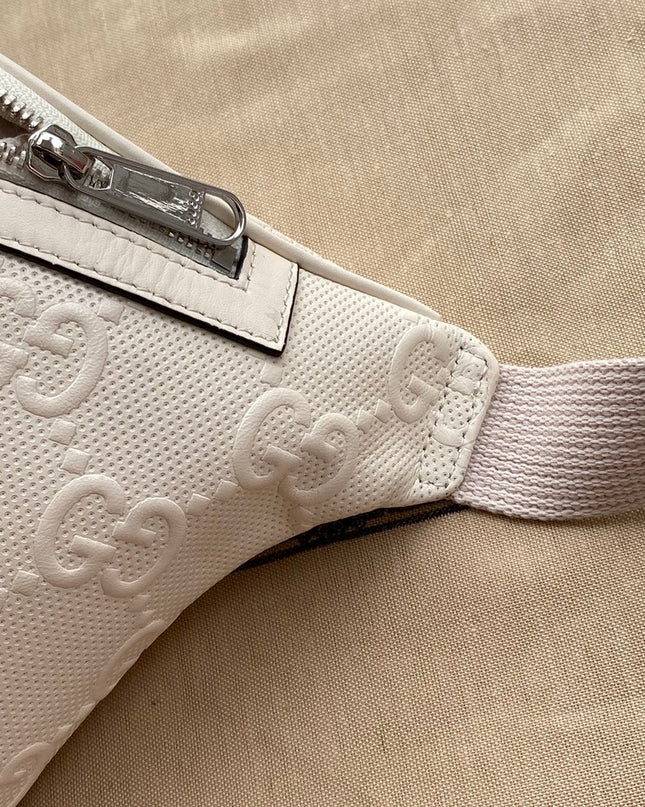 Embossed White Leather Belt Bag 645093