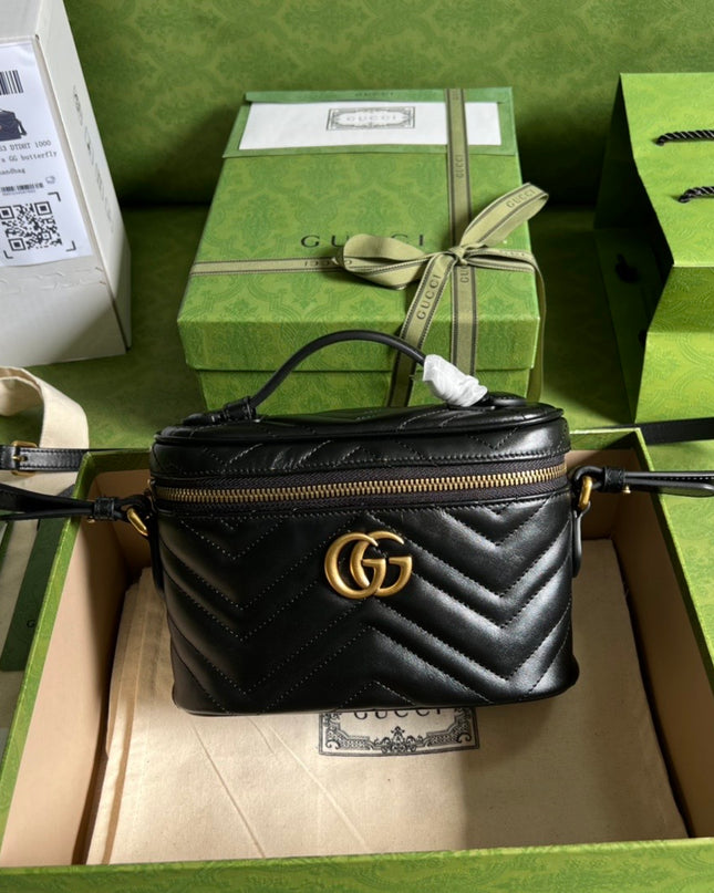 Gucci Marmont Mini Bag in Black Matelassé Leather 672253