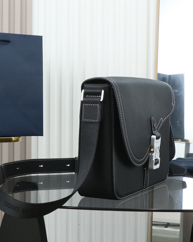 Christian Dior Messenger Bag Black Grained Leather