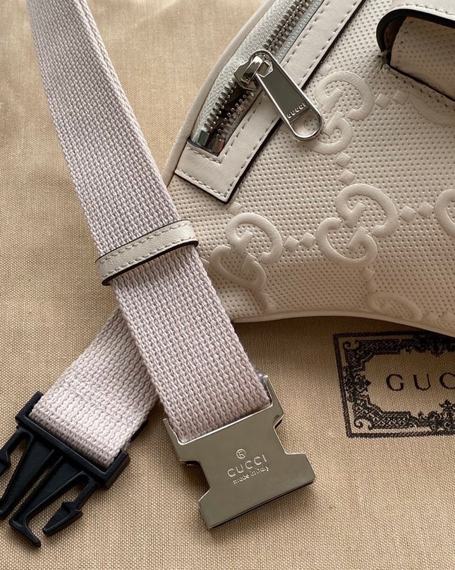 Embossed White Leather Belt Bag 645093