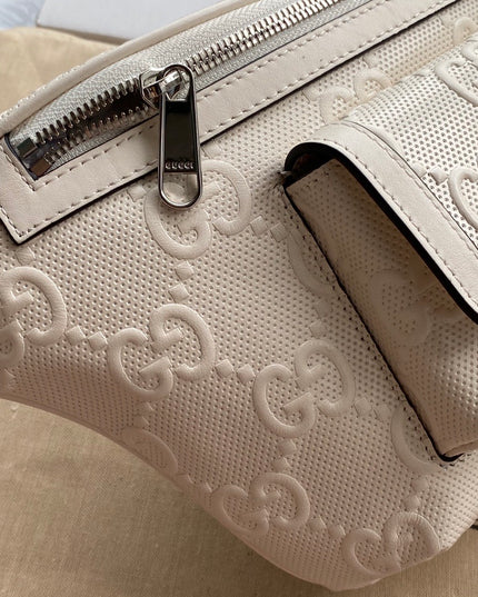 Embossed White Leather Belt Bag 645093