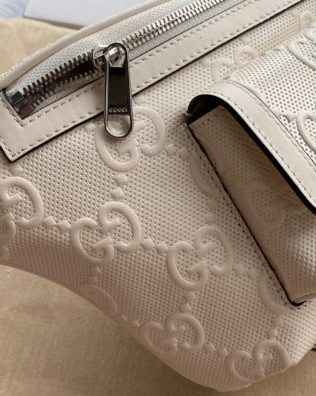 Embossed White Leather Belt Bag 645093