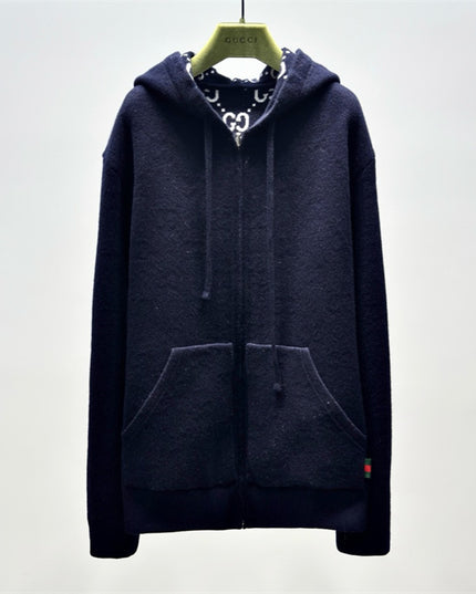 Gucci Wool Zip-Up Hoodie – Midnight Navy