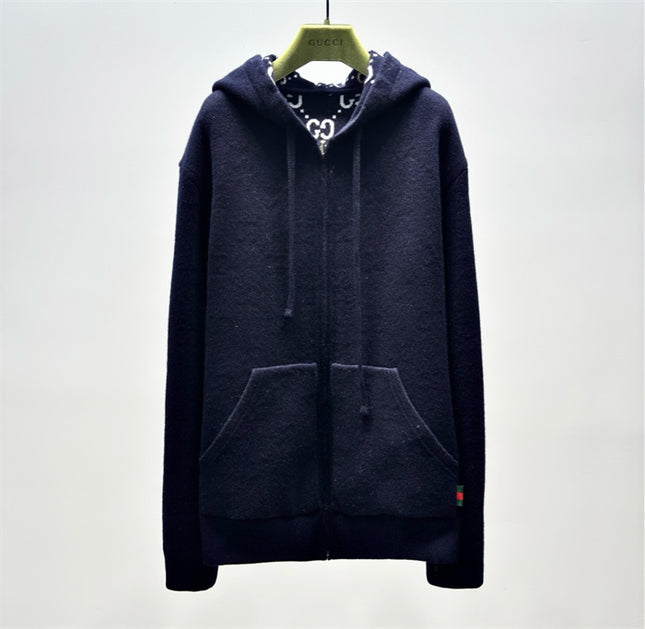 Gucci Wool Zip-Up Hoodie – Midnight Navy