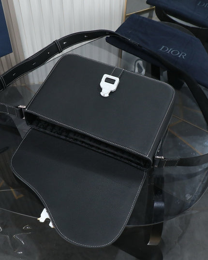 Christian Dior Messenger Bag Black Grained Leather