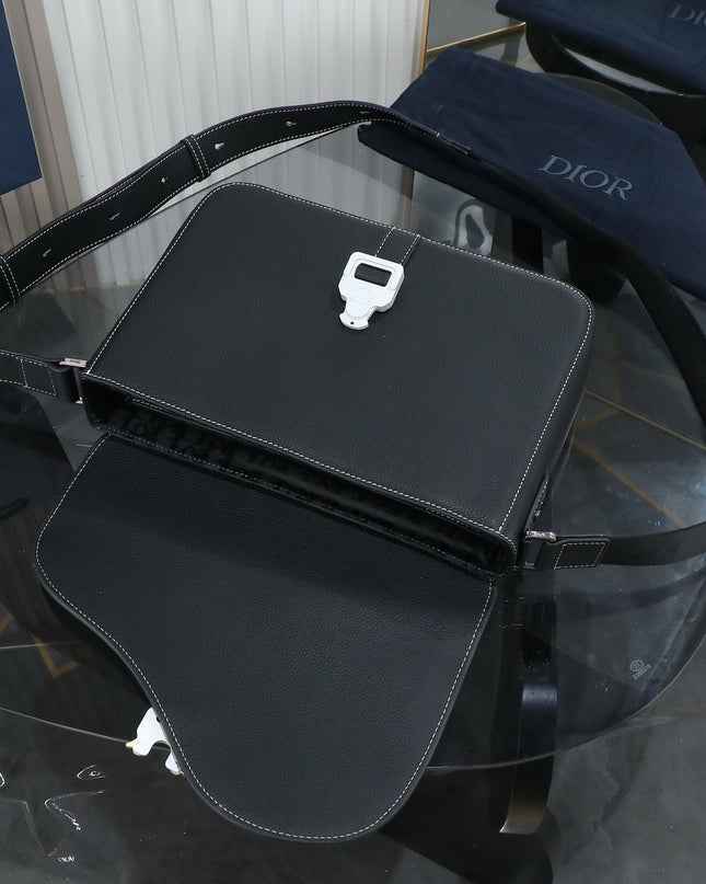Christian Dior Messenger Bag Black Grained Leather