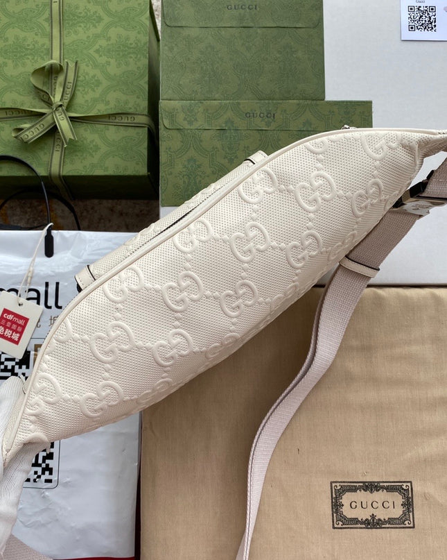 Embossed White Leather Belt Bag 645093