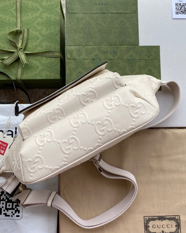 Embossed White Leather Belt Bag 645093