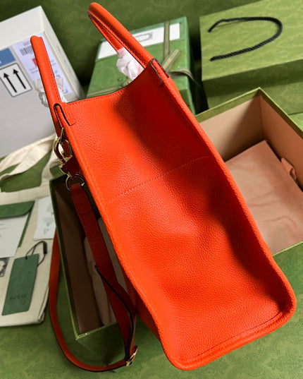 Gucci Embossed Logo Orange Leather Tote Bag 674822