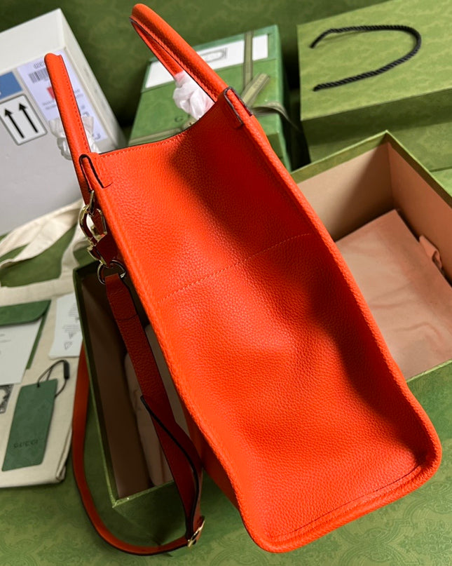 Gucci Embossed Logo Orange Leather Tote Bag 674822