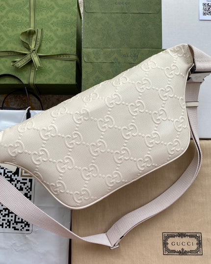 Embossed White Leather Belt Bag 645093