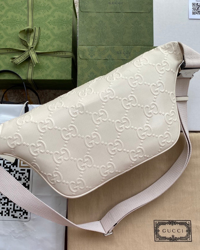 Embossed White Leather Belt Bag 645093