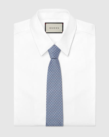 Gucci Double G Silk Jacquard Tie – Light Blue