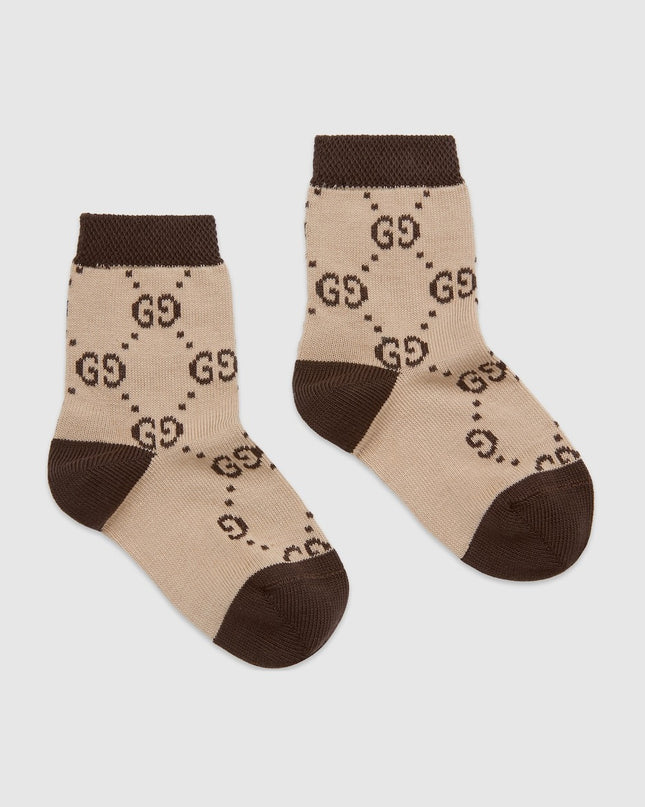 Gucci Baby Beige & Brown GG Pattern Cotton Socks