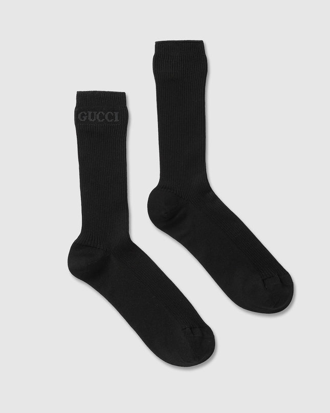 Gucci Black Ribbed Cotton Socks with Intarsia Logo