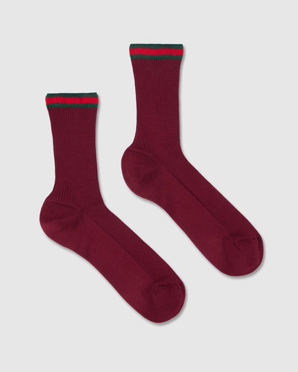 Gucci Bordeaux Ribbed Cotton Socks with Web Trim