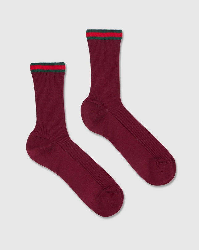 Gucci Bordeaux Ribbed Cotton Socks with Web Trim