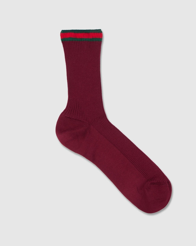 Gucci Bordeaux Ribbed Cotton Socks with Web Trim