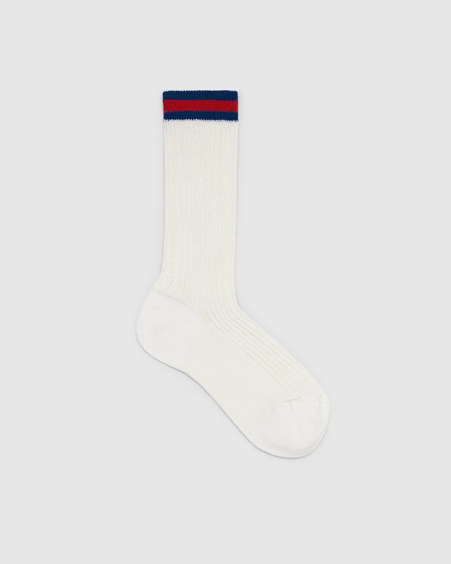 Gucci Kids White Ribbed Cotton Socks with Blue & Red Web Trim