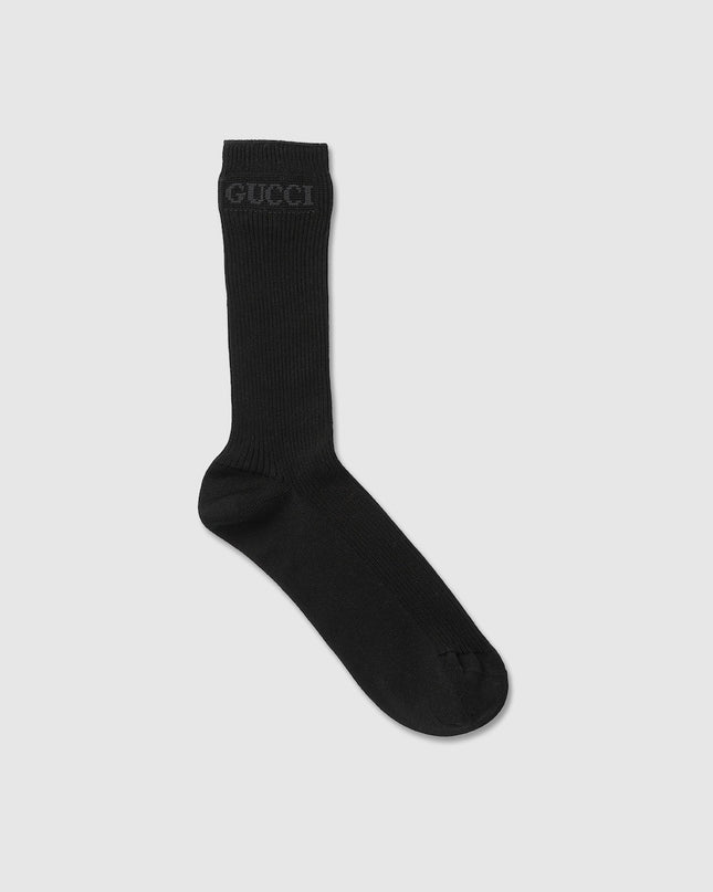 Gucci Black Ribbed Cotton Socks with Intarsia Logo