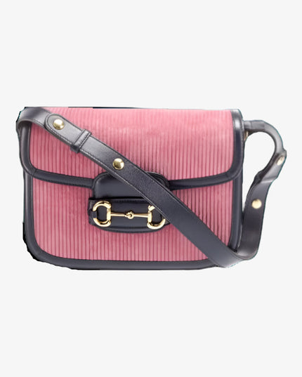 Gucci Horsebit 1955 Shoulder Bag – Pink Corduroy & Black Leather